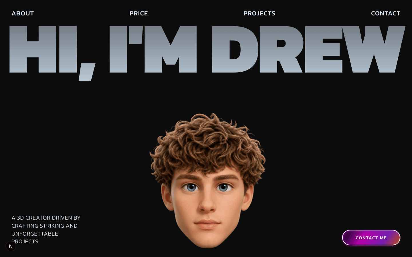 Drew 3D creator portfolio landing page