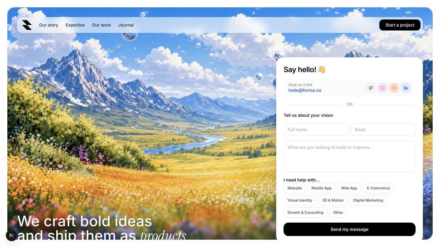Forma landing page hero for a digital product studio