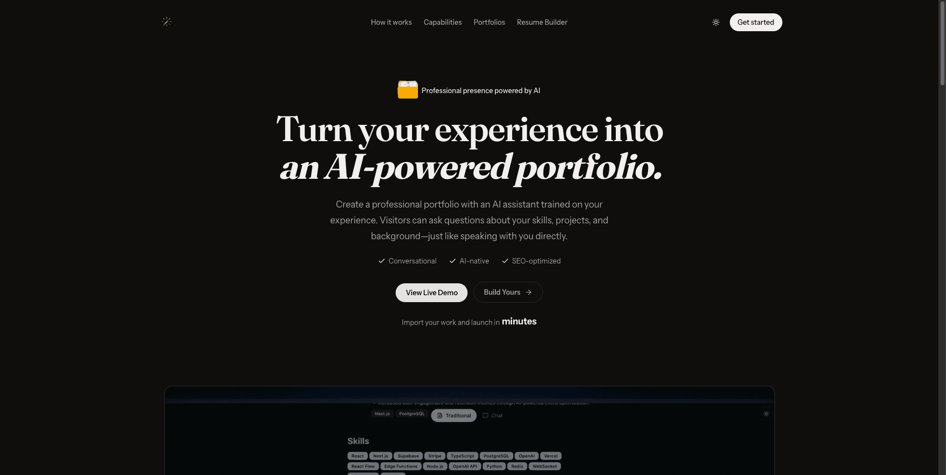 PortfolioOS homepage generated with Squid